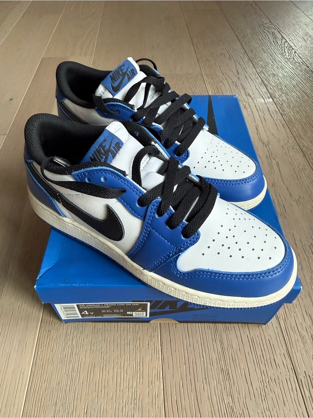 Nike Kids' Air Jordan Retro Low Sneakers in White/Blue - Size 4